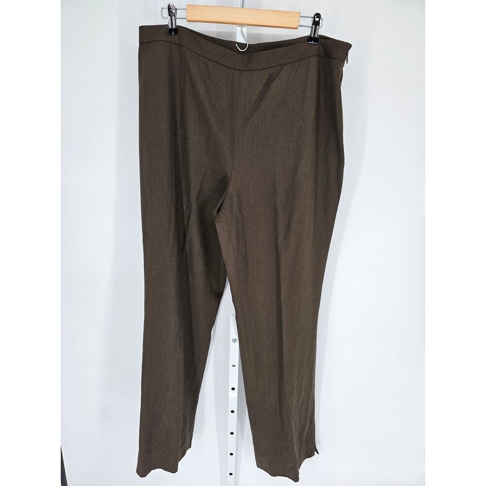 Anne Klein Women Olive High Rise Elastic Waist Casual Blended Fiber Pant Size 16